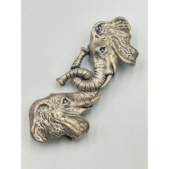 Signed PAQUETTE Elephants Belt Buckle Vintage Statement Accessories Silver Tone main image 6